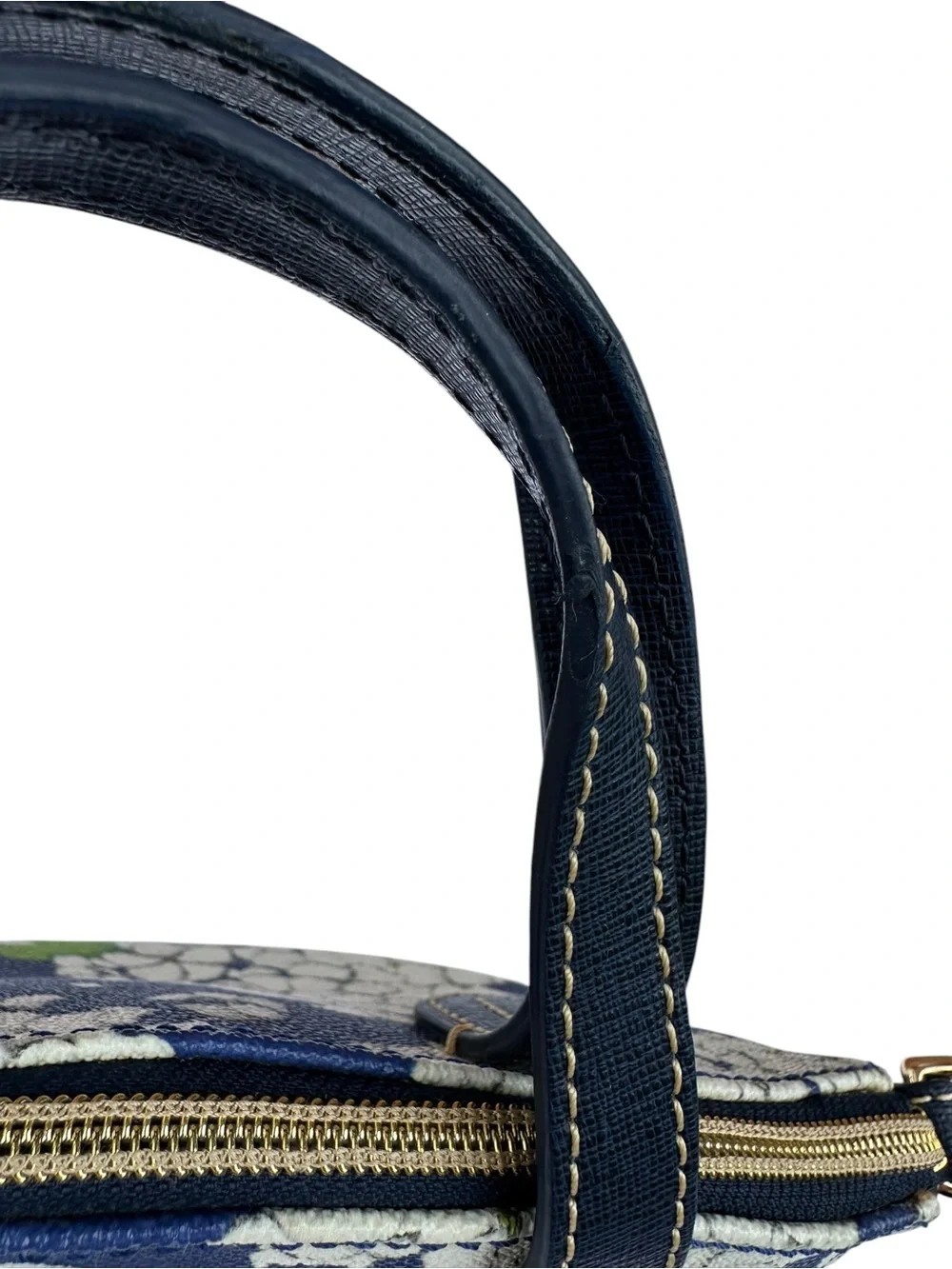 Dooney & Bourke Navy Blue Floral Small Domed Satchel with White Hydrangeas